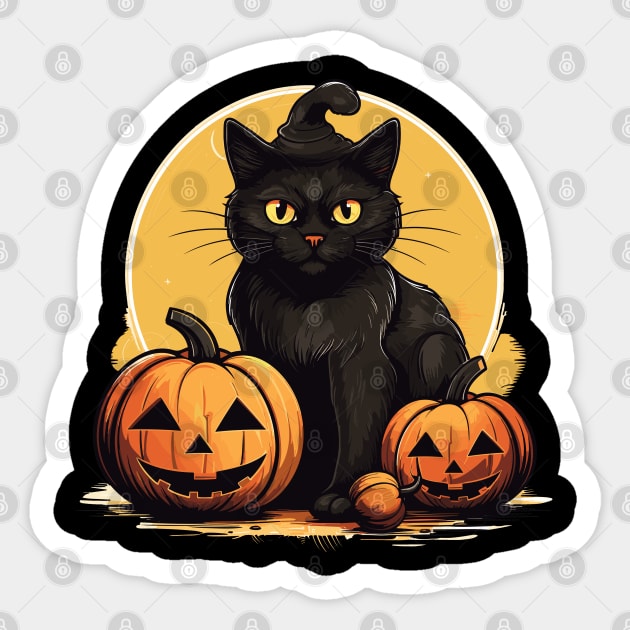 Retro Black Cat Halloween Pumpkin Costume Scary Spooky Night Sticker by RetroZin